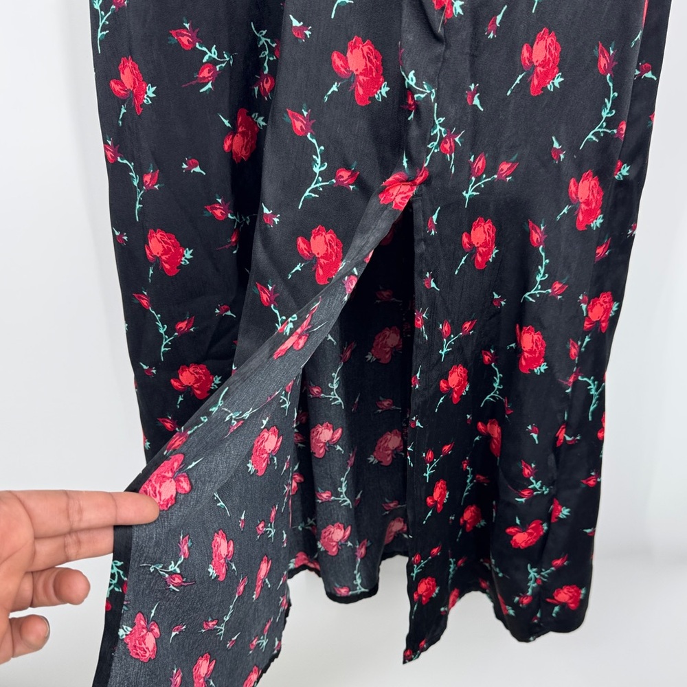 Mi Ami Retro Pinup Style Floral Print Midi Dress Black Red Size Small - Picture 3 of 10